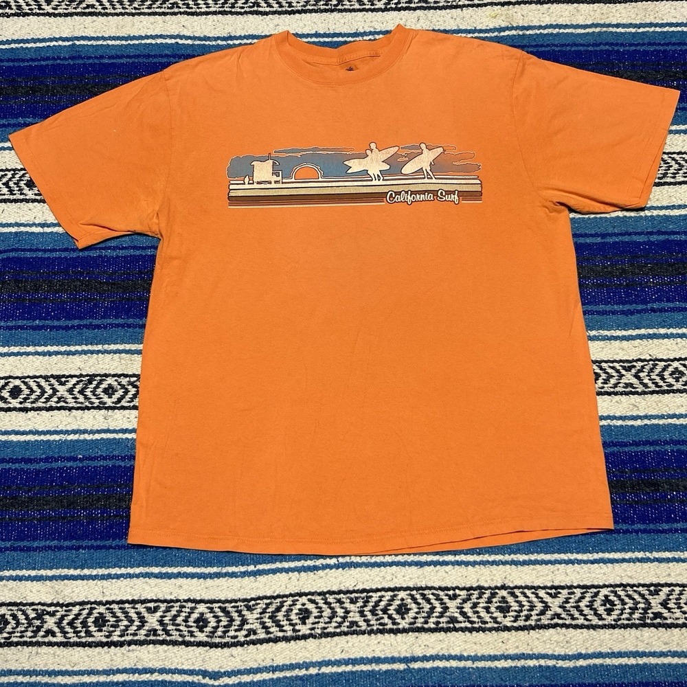 Chaps Denim California Surf T Shirt Mens Large Orange Y2K 2000s Graphic Tee